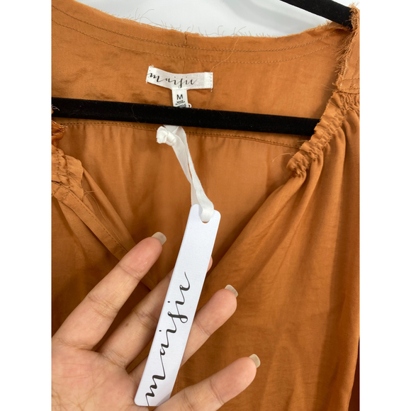 Maisie NWT Short Sleeve Split V Neck Drawstring Waist Tie Blouse Bronze Med New - Picture 5 of 7